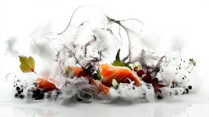 Savoring Culinary Art: Artistic presentation of a delectable dish, where the vibrancy of fresh food, delicate textures, and artful composition create an unforgettable dining experience.