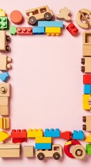 Obraz premium Colorful wooden and plastic building blocks arranged in a frame.