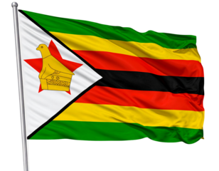 Realistic Zimbabwe Flag Waving in the Wind, Isolated on White Background