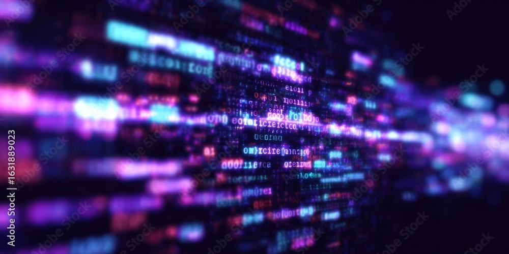 Aufkleber abstract data stream visualization with purple and blue highlights for technology and future concept