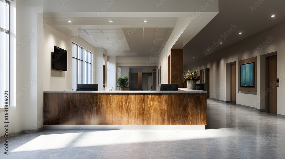 Poster modern and inviting lobby reception counter in a stylish interior design