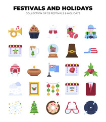 Festivals and Holidays. Collection of 25 Festive Icons