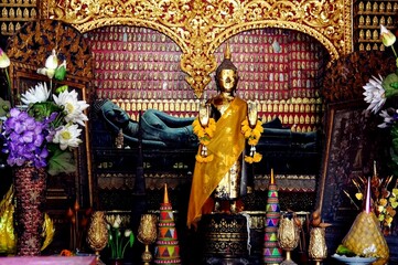 Buddha statue in a temple in Laos.

