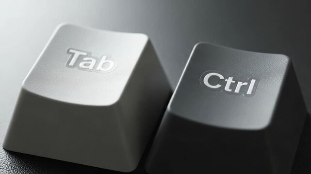 Close-Up: Finger Presses Ctrl Key;  Dynamic Keyboard Macro Shot