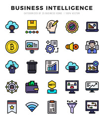 Set of Business Intelligence Icons. Simple line art style icons pack.