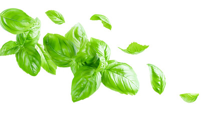 Fototapeta premium Fresh green basil leaves isolated on transparent background, a vibrant and aromatic herb used in various cuisines for its distinctive flavor