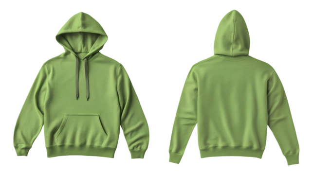Plain Fuji Green hoodie mockup, front and back view for branding and commercial use on transparent background