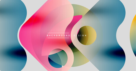 Abstract fluid shapes, vibrant colors, overlapping layers create modern design. Text reads background design. Minimalist aesthetic.