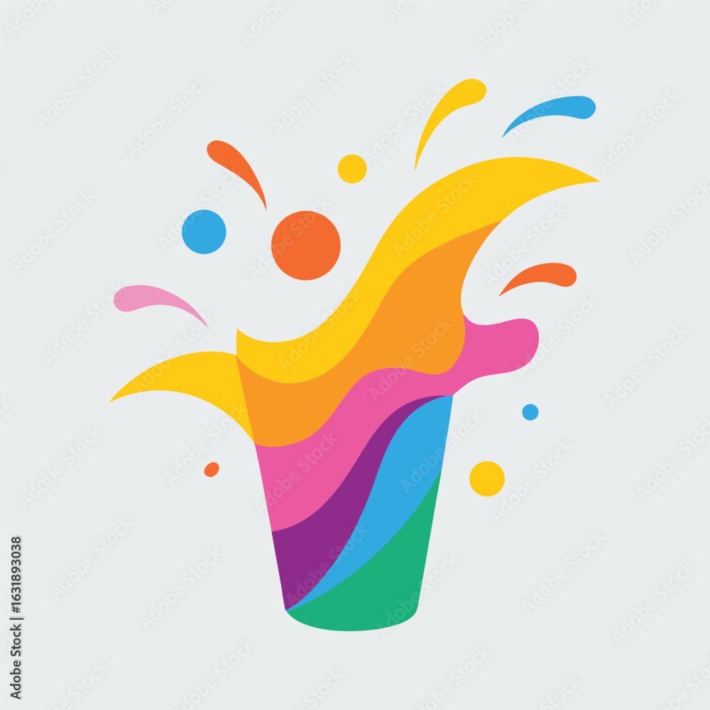 Poster vector art of colorful paint splash exploding from a cup, abstract and vibrant design