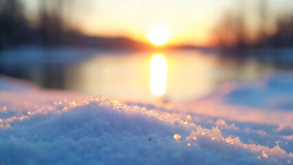 Winter Sunset Serenity: A captivating winter landscape unfolds as the sun gently kisses the snow-covered terrain, creating a serene and breathtaking panorama. 