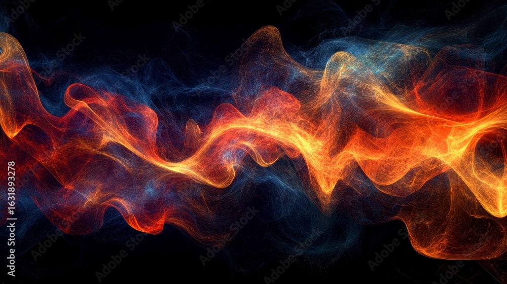 Wall mural abstract fiery and icy wave design with glowing particles.