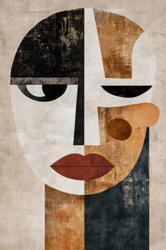 Abstract Portrait with Geometric Shapes and Textured Background