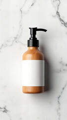 Luxury skincare bottle on a marble texture: The exquisite presentation showcases a luxurious skincare bottle, its sleek design accentuated by a marble surface, exuding elegance and sophistication. 