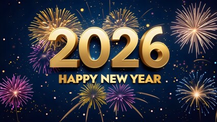  Celebrating a Happy New Year 2026 with Fireworks and Golden Text