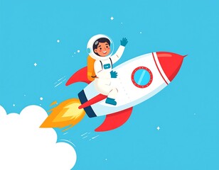 Child astronaut in a rocket ship