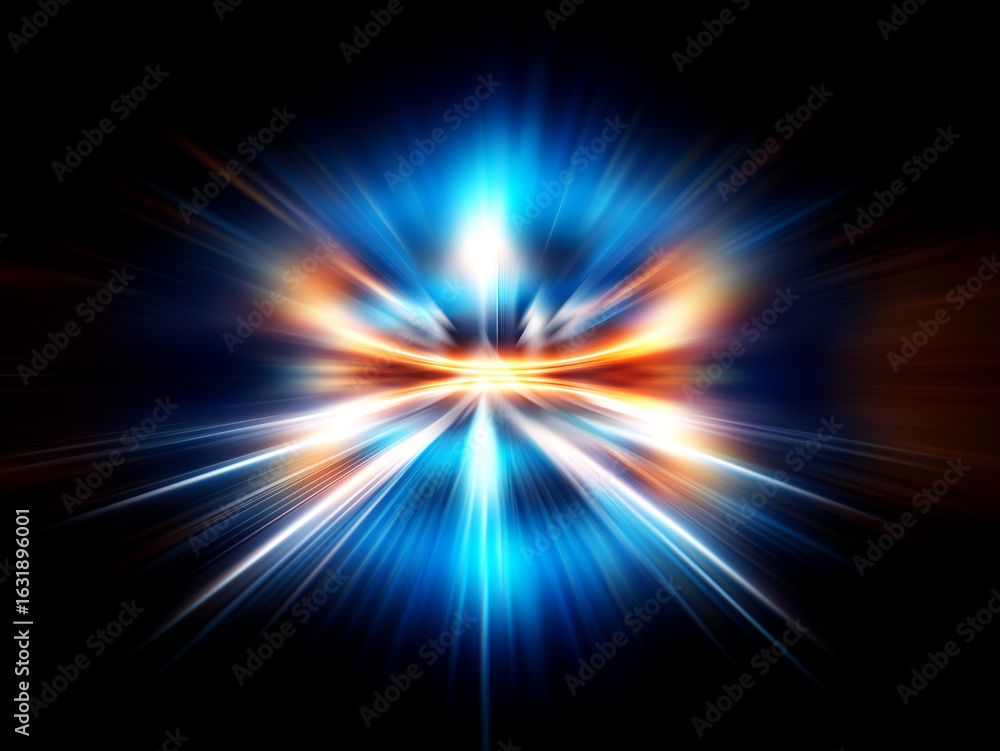 Poster intricate glowing rings of blue and orange light emanate from a central point, creating a mesmerizin