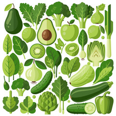 Green Fruits and Vegetables Pattern, Healthy Food Background
