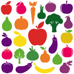 Fruit and Vegetable Silhouettes, Colorful Food 