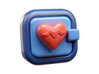 Red heart cardiogram monitor blue interface isolated on a transparent background pulse medical