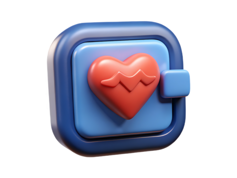 Red heart cardiogram monitor blue interface isolated on a transparent background pulse medical