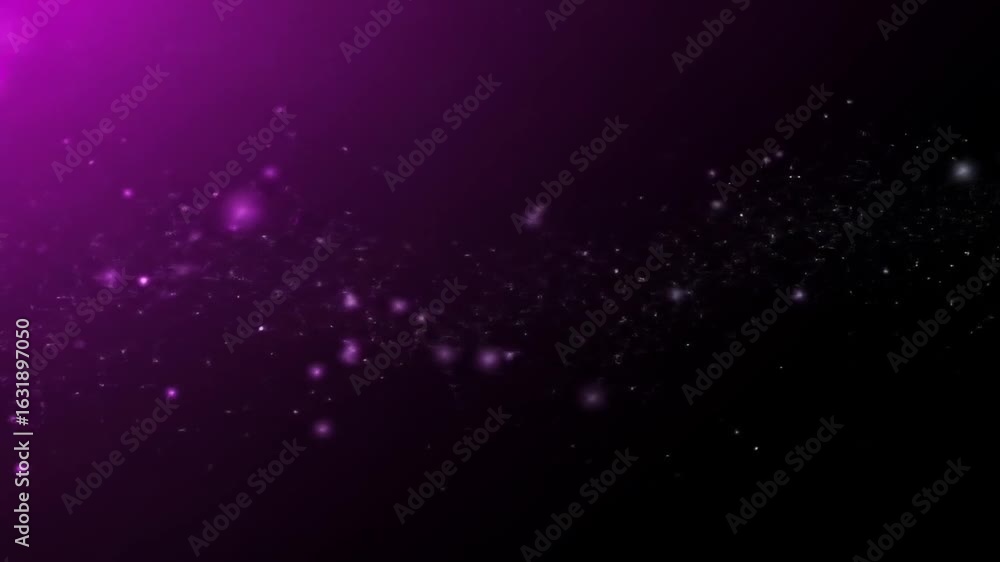 Poster abstract purple sparkles glittering particles floating over a dark gradient background with elegant 