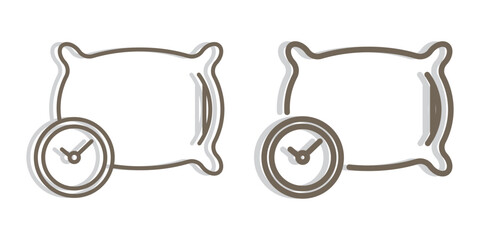 Pillow with clock line icons set. Pillow with shade icons. Get enough sleep icons set. Good night icons vector illustration. Health sleep, comfortable rest. Editable stroke.