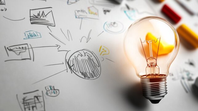 Whiteboard full of innovation ideas inside modern coworking hub