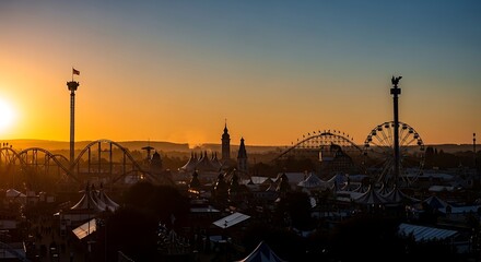Oktoberfest Silhouette: A Breathtaking View of Munich's Famous Fair at Sunset