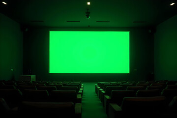 Empty Theater with Green Screen Ready for Movie or Presentation