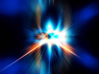Glowing blue and gold rings intersect against a dark background, creating a vibrant, abstract...