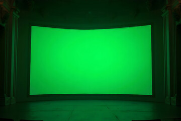 Green Screen Setup in Studio Interior with Lighting and Architectural Details