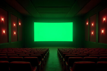 Empty Theater with Green Screen Ready for Custom Content
