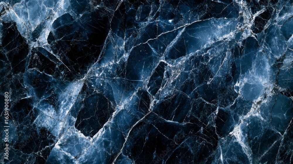 Poster close-up of dark blue marble texture with intricate veining and patterns.