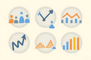 Business Data and Analysis Icons Showing Time Management and Growth