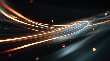 Abstract light trails with glowing orbs on a dark background creating a dynamic and modern effect