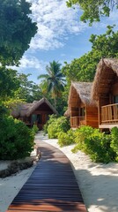 Fototapeta premium Tropical Retreat, Luxurious Beachfront Villas in Lush Exotic Paradise