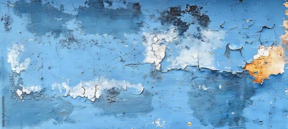 Poster abstract background with flaking paint and rustic texture in nostalgic shades of blue and orange