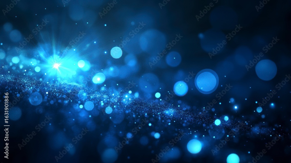 Canvas Prints abstract blue bokeh background with glowing particles and light streaks.