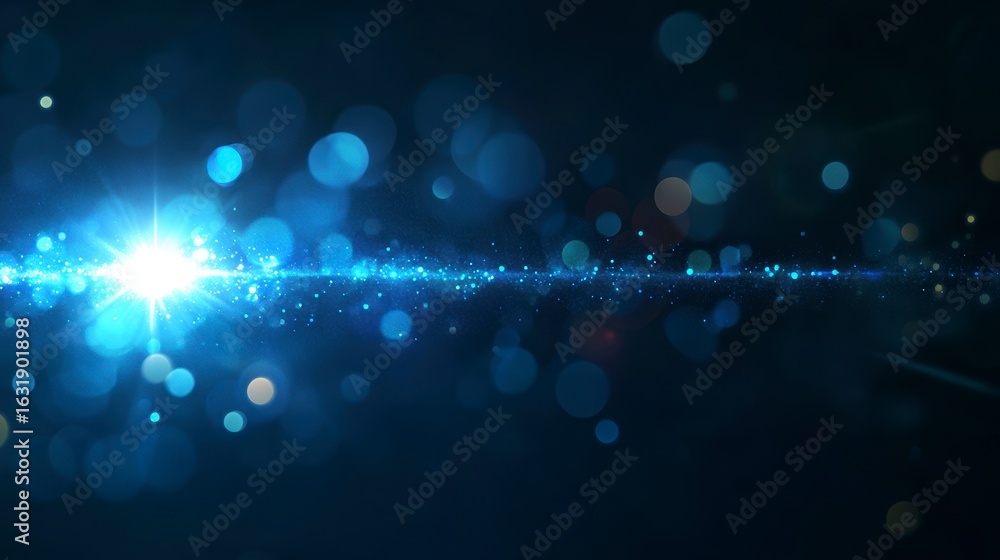Wall mural abstract blue light streak with bokeh effect on dark background.