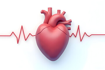Red Heart with Pulse Line on White Background for Medical Concept