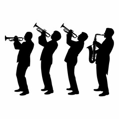 Musical Silhouettes of Jazz Musicians Playing Instruments