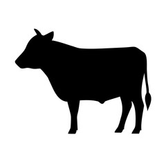 Black and white vector illustration of a cattle silhouette on a farm