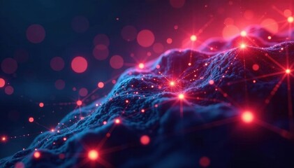 Abstract glowing network nodes & streaming data , media, digital