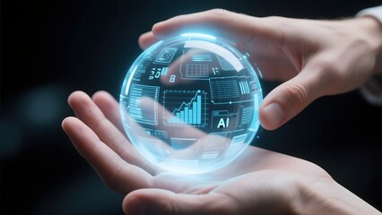 Ai data analytics futuristic technology hands holding digital sphere concept