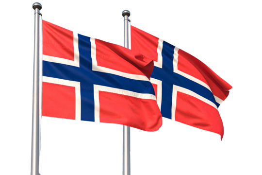 Symbolic Bouvet Island Flag on Silver Flagpole – Norwegian National Colors – Transparent Background