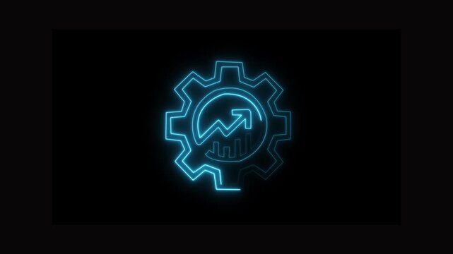Time management concept for increases efficiency and reduced work time. Business project planning. moving clock icon animation with gears Glowing neon ... 4K VIDEO