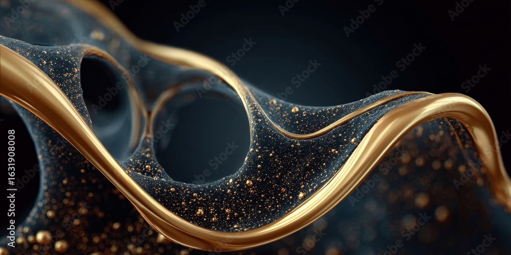Poster elegant 3d abstract waves with golden accents creating a luxurious and modern background design