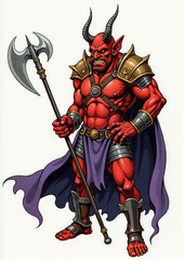 Hobgoblin war captain with dark red skin and bulky frame, standing proudly with hand on hip &ndash; RPG fantasy enemy leader drawn in old school tabletop style, armored and confident