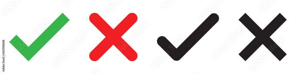 Poster check box tick mark icon set button correct right wrong buttons or yes or no checkmark red cross gre