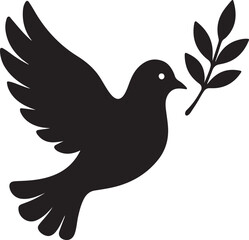 Obraz premium Silhouette of a dove holding an olive branch isolated on white background